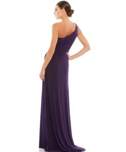 Ieena For Mac Duggal One Shoulder Ruched Jersey Evening Gown