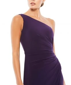 Ieena For Mac Duggal One Shoulder Ruched Jersey Evening Gown
