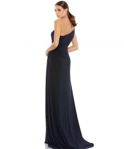 Ieena For Mac Duggal One Shoulder Ruched Jersey Evening Gown
