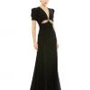 Ieena For Mac Duggal Puff Sleeve Embellished Cutout Evening Gown