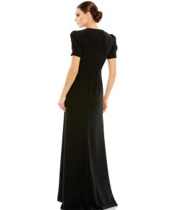 Ieena For Mac Duggal Puff Sleeve Embellished Cutout Evening Gown