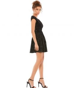 Ieena For Mac Duggal Sequined Cap Sleeve Fit & Flare Mini Dress Shop For