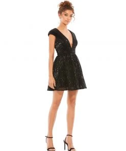 Ieena For Mac Duggal Sequined Cap Sleeve Fit & Flare Mini Dress Shop For