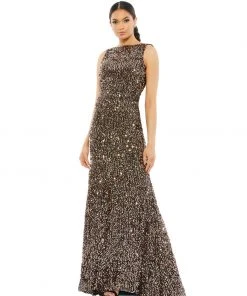 Ieena For Mac Duggal Cowl Back Boat Neck Sequined Evening Gown Shop For 15 Ieena For Mac Duggal Cowl Back Boat Neck Sequined Evening Gown Shop For