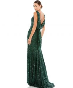 Ieena For Mac Duggal Cowl Back Boat Neck Sequined Evening Gown Shop For