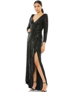 Ieena For Mac Duggal Sequin Wrap Evening Gown