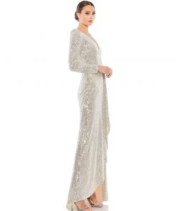 Ieena For Mac Duggal Sequin Wrap Evening Gown