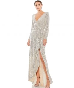 Ieena For Mac Duggal Sequin Wrap Evening Gown