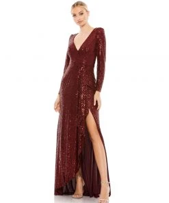 Ieena For Mac Duggal Sequin Wrap Evening Gown
