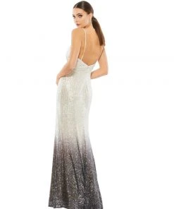 Ieena For Mac Duggal Plunge Neck Ombré Sequin Gown Shop For