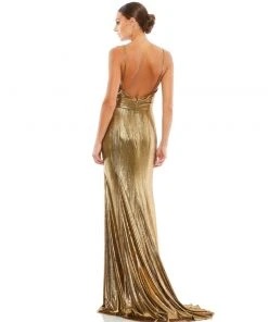 Ieena For Mac Duggal Shop For Metallic Faux Wrap Spaghetti Strap Gown