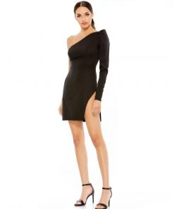 Ieena For Mac Duggal Short Dresses One Sleeve Split Hem Cocktail Dress