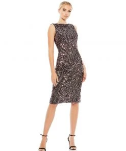 Ieena For Mac Duggal Shop For Draped Back Boatneck Sequined Cocktail Dress