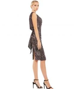 Ieena For Mac Duggal Shop For Draped Back Boatneck Sequined Cocktail Dress