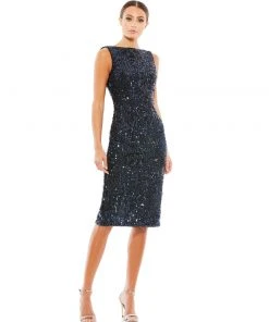 Ieena For Mac Duggal Shop For Draped Back Boatneck Sequined Cocktail Dress