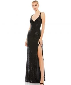 Ieena For Mac Duggal Fully Sequined Scoop Back Gown