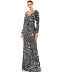 Ieena For Mac Duggal Long Sleeve Sequined Gown Shop For