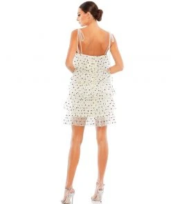 Ieena For Mac Duggal Short Dresses White Layered Polka Dot Ruffle Cocktail Dress | Final Sale