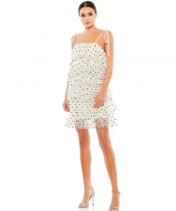 Ieena For Mac Duggal Short Dresses White Layered Polka Dot Ruffle Cocktail Dress | Final Sale