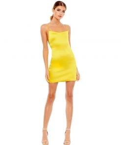 Ieena For Mac Duggal Lace Up Back Sexy Satin Mini Dress Shop For