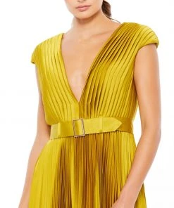 Ieena For Mac Duggal Pleated Cap Sleeve Belted A-Line Midi Dress 14 Ieena For Mac Duggal Pleated Cap Sleeve Belted A-Line Midi Dress