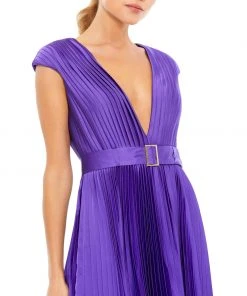Ieena For Mac Duggal Pleated Cap Sleeve Belted A-Line Midi Dress 11 Ieena For Mac Duggal Pleated Cap Sleeve Belted A-Line Midi Dress