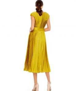 Ieena For Mac Duggal Pleated Cap Sleeve Belted A-Line Midi Dress 13 Ieena For Mac Duggal Pleated Cap Sleeve Belted A-Line Midi Dress