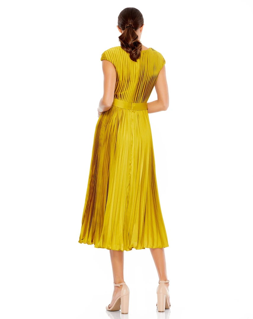 Ieena For Mac Duggal Pleated Cap Sleeve Belted A-Line Midi Dress 5 Ieena For Mac Duggal Pleated Cap Sleeve Belted A-Line Midi Dress