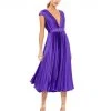 Ieena For Mac Duggal Pleated Cap Sleeve Belted A-Line Midi Dress