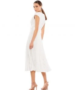 Ieena For Mac Duggal Pleated Cap Sleeve Belted A-Line Midi Dress 16 Ieena For Mac Duggal Pleated Cap Sleeve Belted A-Line Midi Dress