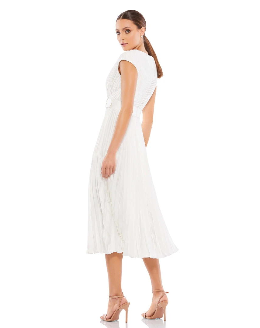 Ieena For Mac Duggal Pleated Cap Sleeve Belted A-Line Midi Dress 8 Ieena For Mac Duggal Pleated Cap Sleeve Belted A-Line Midi Dress