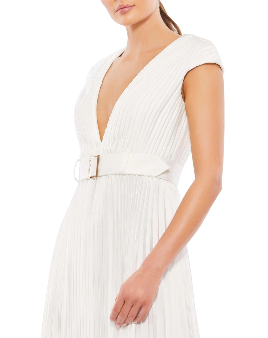 Ieena For Mac Duggal Pleated Cap Sleeve Belted A-Line Midi Dress 9 Ieena For Mac Duggal Pleated Cap Sleeve Belted A-Line Midi Dress