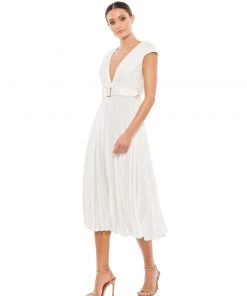 Ieena For Mac Duggal Pleated Cap Sleeve Belted A-Line Midi Dress 15 Ieena For Mac Duggal Pleated Cap Sleeve Belted A-Line Midi Dress