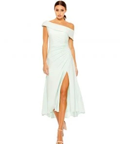 Ieena For Mac Duggal Ruched Off-The-Shoulder Midi Dress Shop For