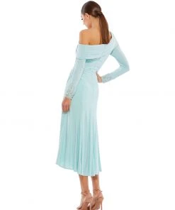 Ieena For Mac Duggal Foldover Long Sleeve Jeweled Midi Dress Shop For