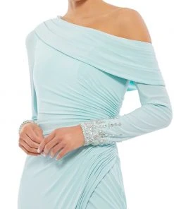 Ieena For Mac Duggal Foldover Long Sleeve Jeweled Midi Dress Shop For