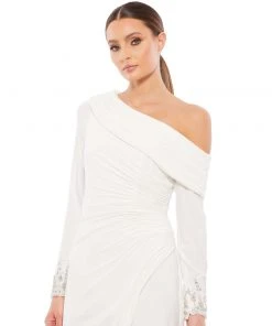 Ieena For Mac Duggal Foldover Long Sleeve Jeweled Midi Dress Shop For