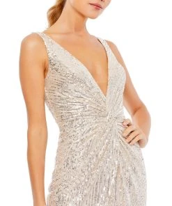 Ieena For Mac Duggal Front Twist Plunging Sequined Mini Dress