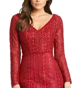 Mac Duggal Embroidered Long Sleeve V Neck Trumpet Gown Shop For