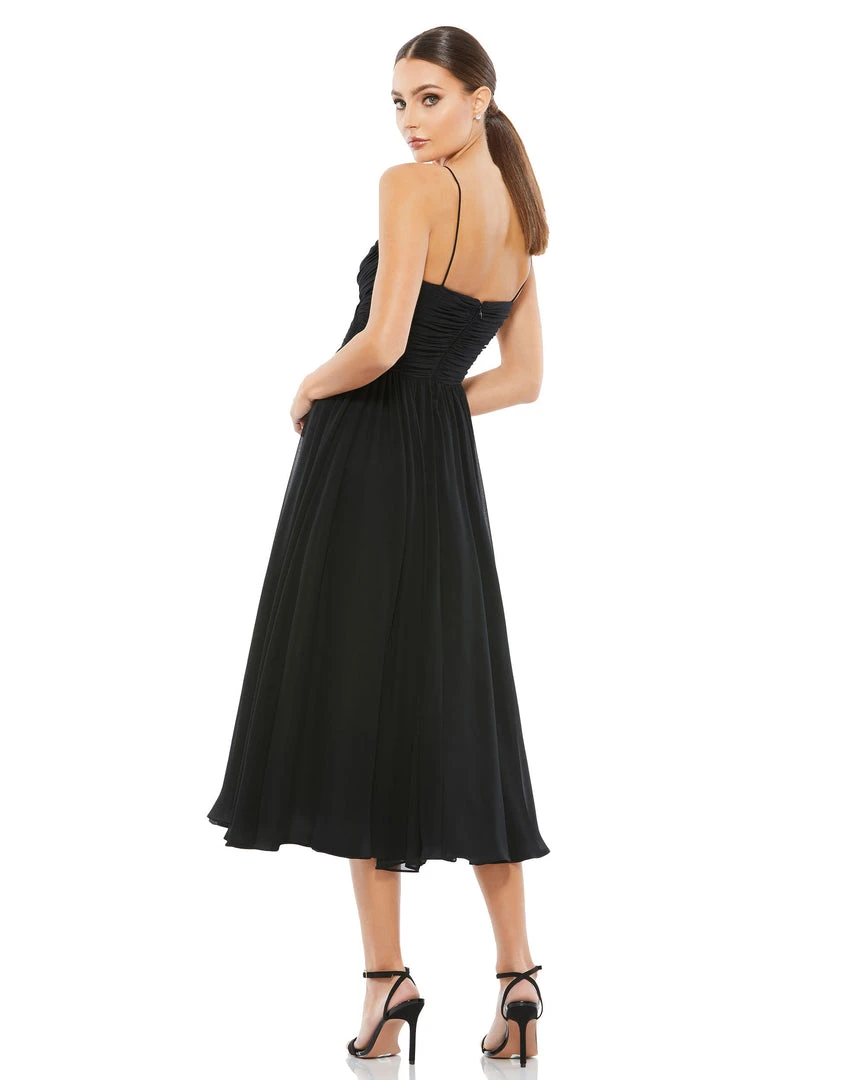 Ieena For Mac Duggal Ruched V-Neck Chiffon Pleated Midi Dress 2 Ieena For Mac Duggal Ruched V-Neck Chiffon Pleated Midi Dress