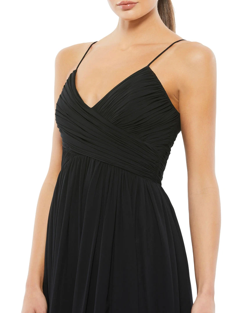 Ieena For Mac Duggal Ruched V-Neck Chiffon Pleated Midi Dress 3 Ieena For Mac Duggal Ruched V-Neck Chiffon Pleated Midi Dress