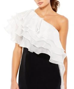 Ieena For Mac Duggal Black & White Dramatic Ruffle Cocktail Dress Shop For