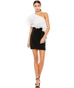 Ieena For Mac Duggal Black & White Dramatic Ruffle Cocktail Dress Shop For