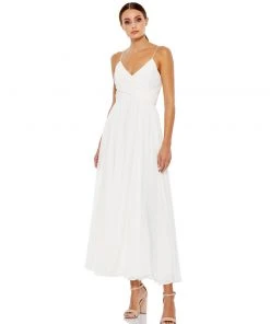 Ieena For Mac Duggal Ruched V-Neck Chiffon Pleated Midi Dress 9 Ieena For Mac Duggal Ruched V-Neck Chiffon Pleated Midi Dress