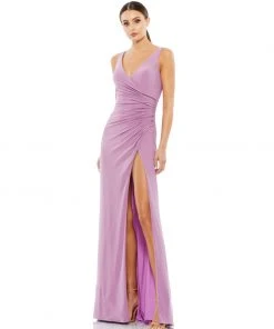 Ieena For Mac Duggal Ruched Stretch Jersey V-Neck Gown Shop For