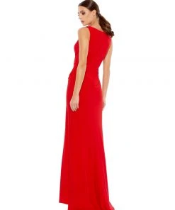 Ieena For Mac Duggal Ruched Stretch Jersey V-Neck Gown Shop For