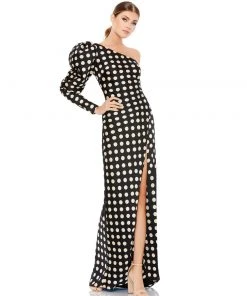 Ieena For Mac Duggal One Sleeve Polka Dot Sheath Gown Shop For