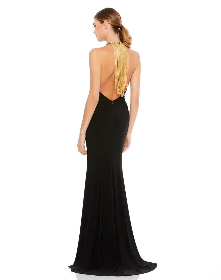 Ieena For Mac Duggal Bridesmaid Dresses Halter Dress W/ Open Back & Beaded Fringe 2 Ieena For Mac Duggal Bridesmaid Dresses Halter Dress W/ Open Back & Beaded Fringe