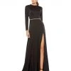 Ieena For Mac Duggal Long Sleeve Jewel Trimmed Charmeuse Gown Shop For