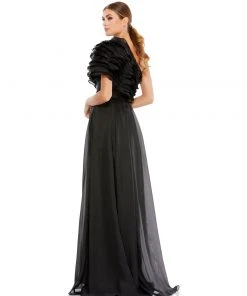 Ieena For Mac Duggal Ruffle Layered One Shoulder Gown
